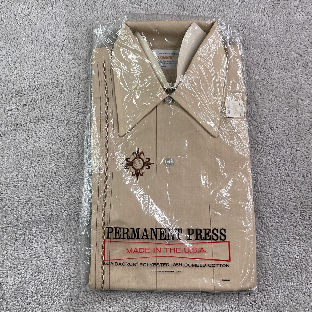 Vintage Mens Shirt Size Medium Brown Western Southwestern Dagger Collar NEW NOS